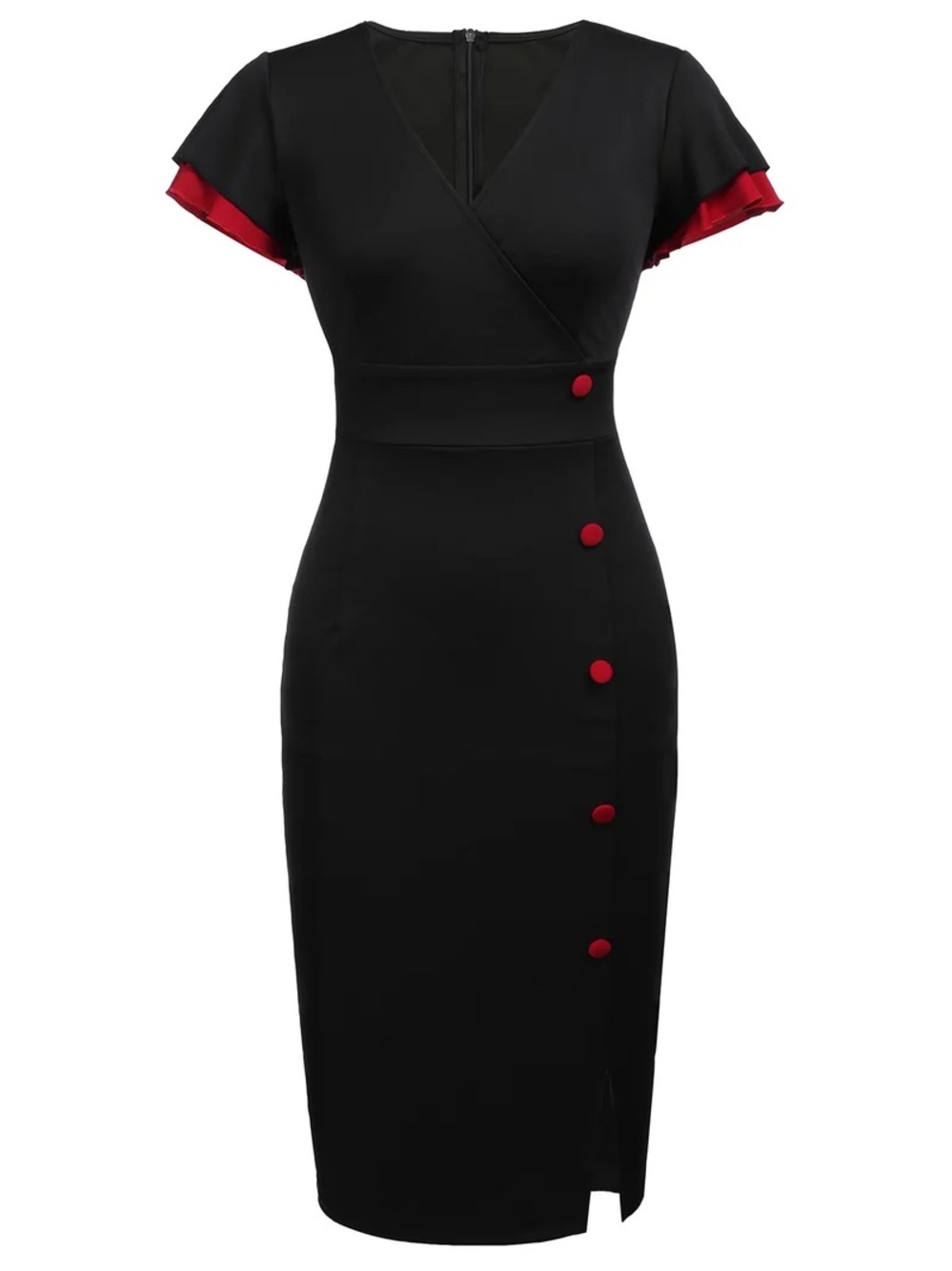 Retro Stage 1960s Button Slit Bodycon Dress